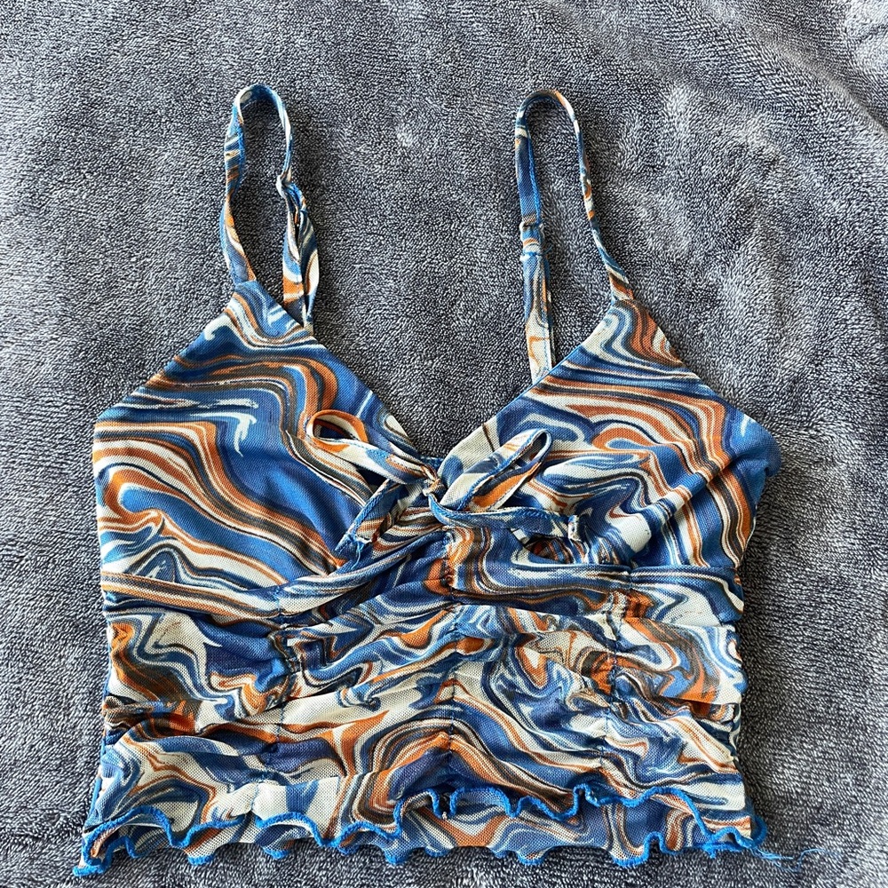 Blue and Brown Swirl Pattern Women's Top